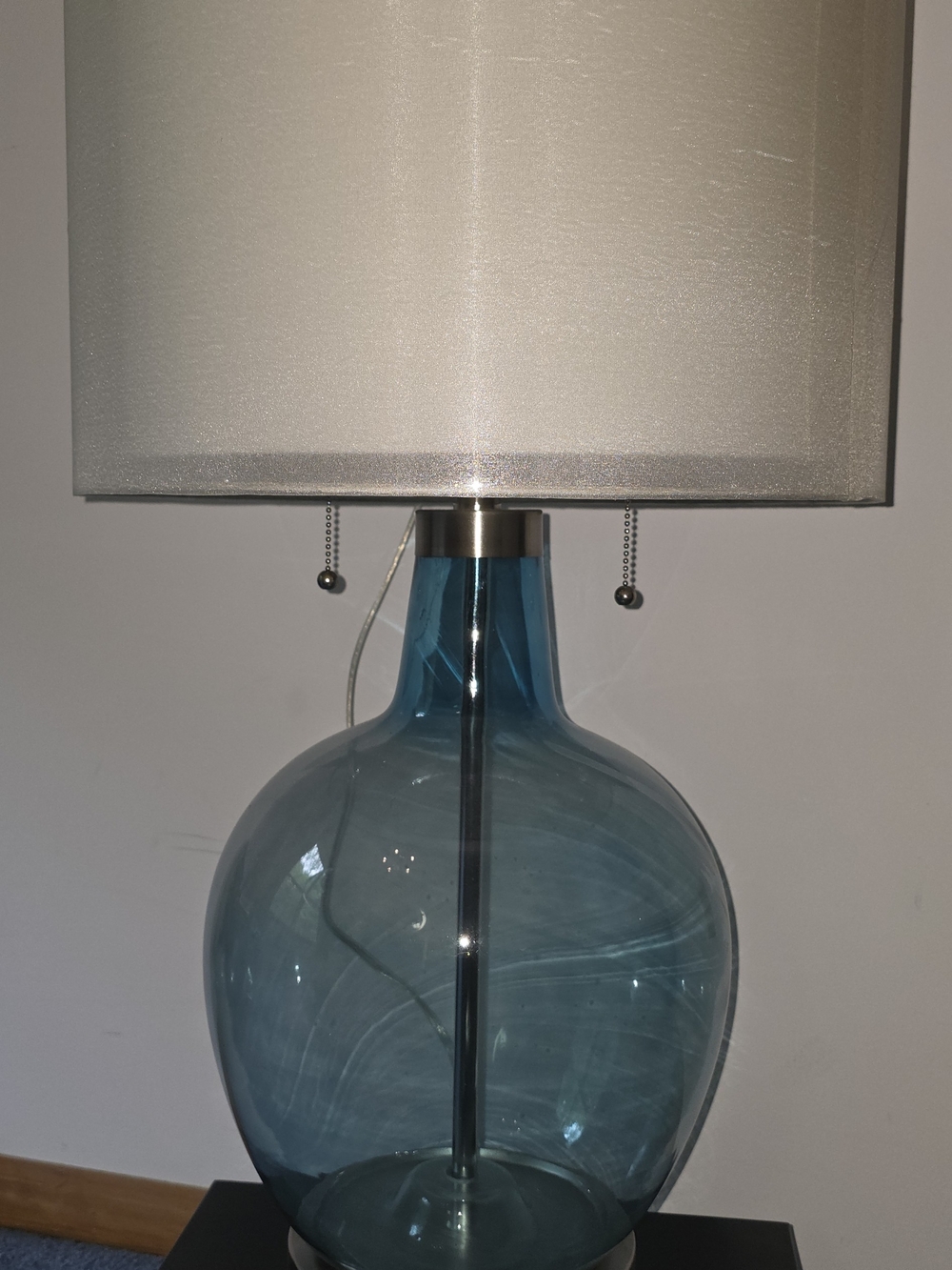 Blue Glass Table Lamp with White Shade - Elegant Home Accent